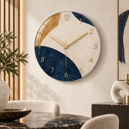 Lacivert gold soyut cam duvar saati - alternatif yaşam alanı görünümü