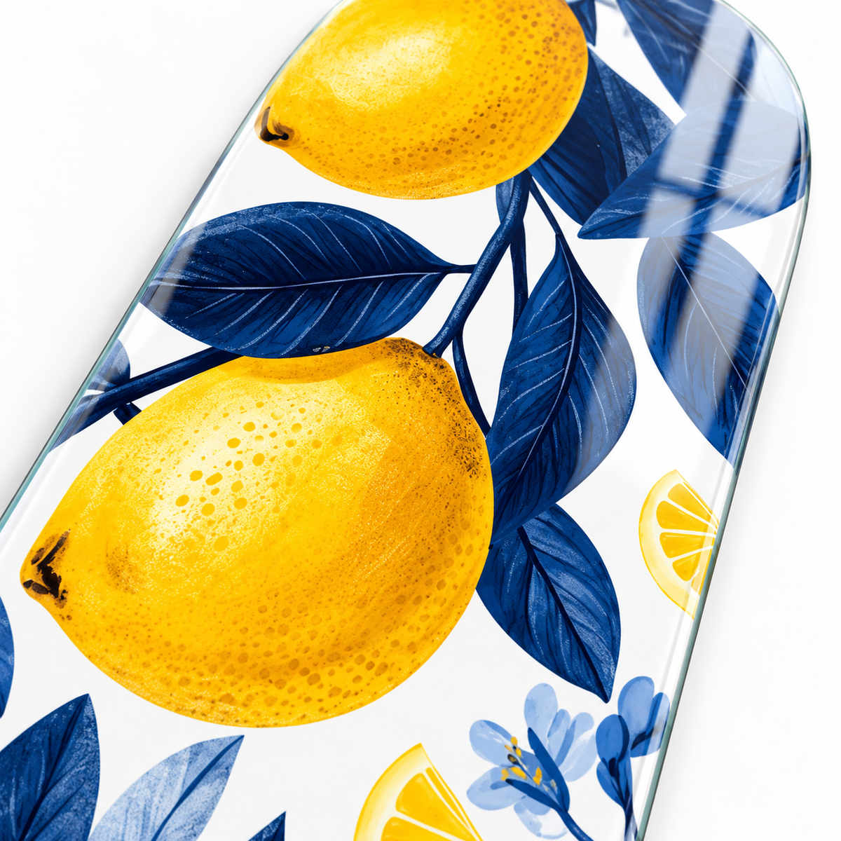 Limon ve lacivert yaprak desenli UV baskı detay görseli