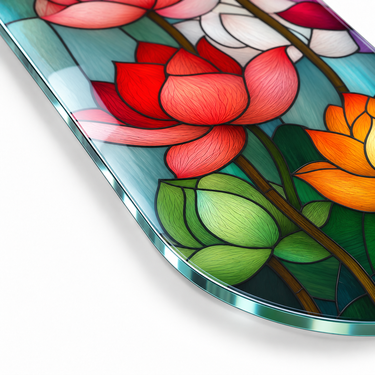 4 mm Ultra Clear rodajlı cam kenar detayı - lotus vitray model
