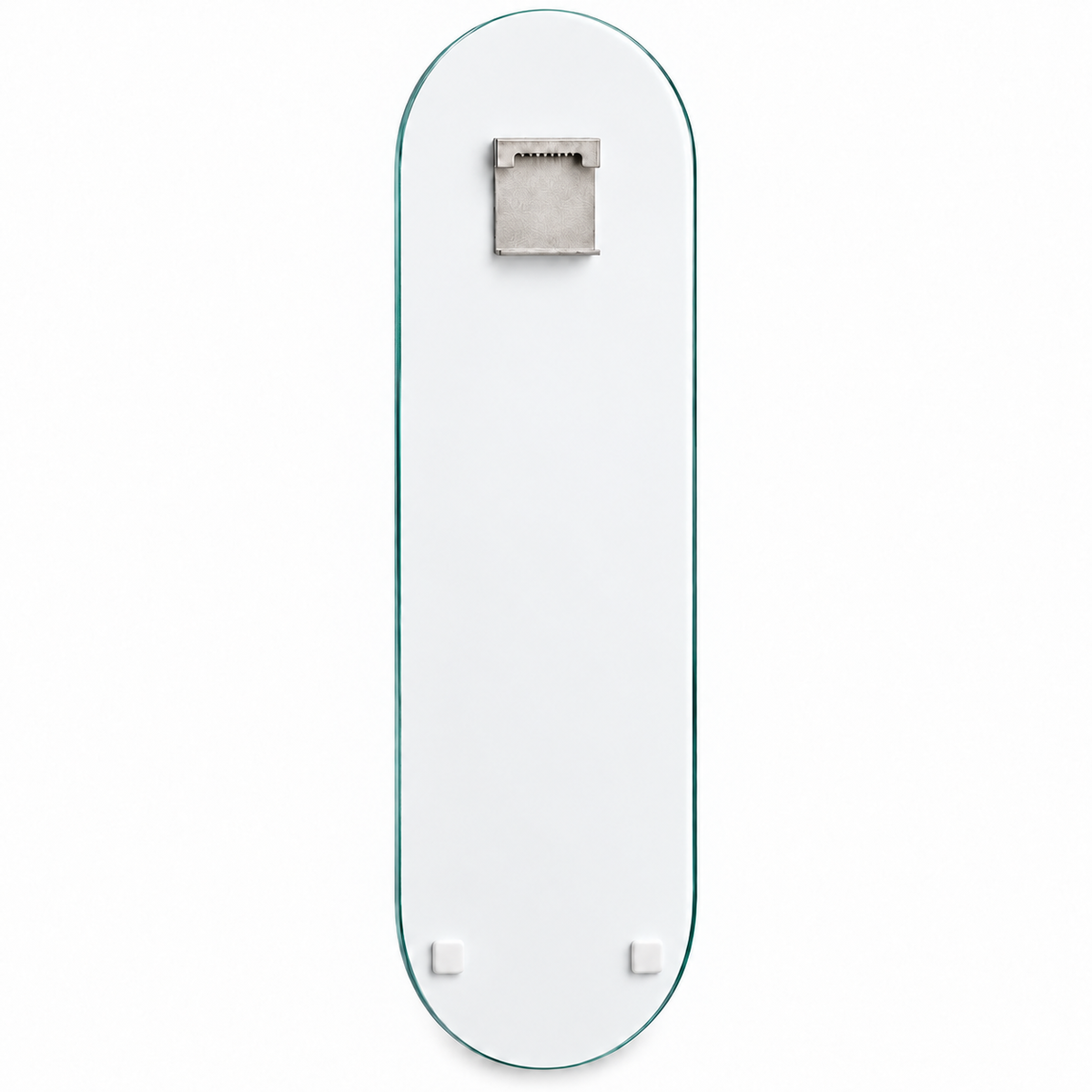 Skate Board cam tablo beyaz arka yüz - üst ortada tek hazır çelik askı ve altta iki tampon