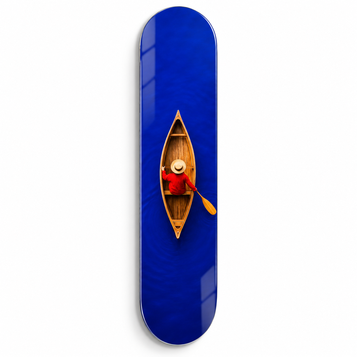 Mavi gölde kano temalı Skate Board cam tablo - beyaz zemin vitrin