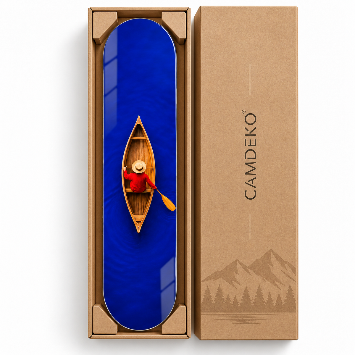 CAMDEKO koruyuculu kraft paketleme - mavi gölde kano Skate Board cam tablo