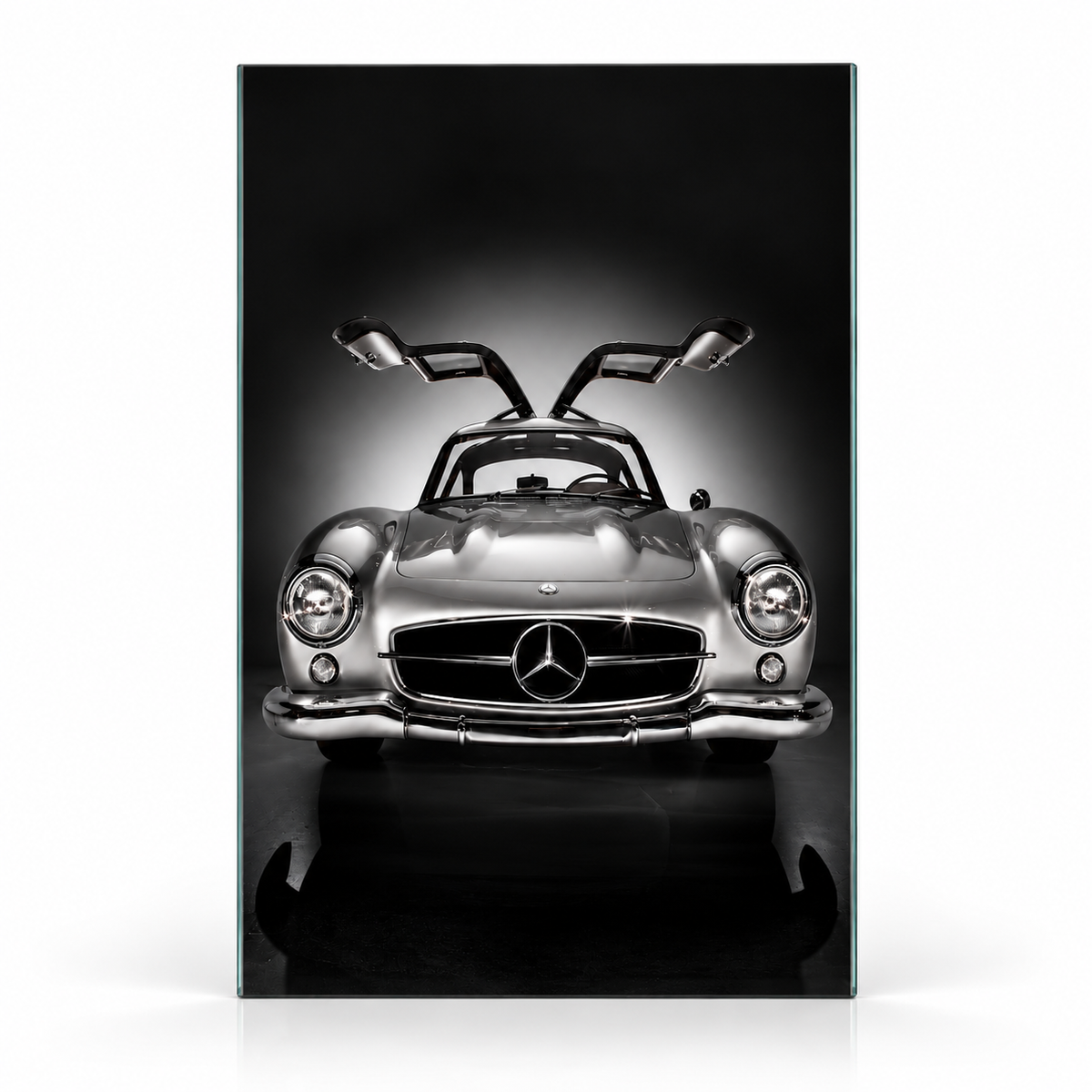 Mercedes 300 SL Martı Kanat Dikey Cam Tablo - 60x90 dikey cam tablo, kare tuvalde karşıdan vitrin