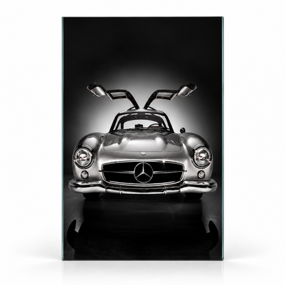 Mercedes 300 SL Martı Kanat Dikey Cam Tablo - 60x90 dikey cam tablo, kare tuvalde karşıdan vitrin