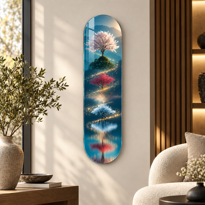 Mevsim ağaçları ve göl yansıması Skate Board cam tablo - premium mekan