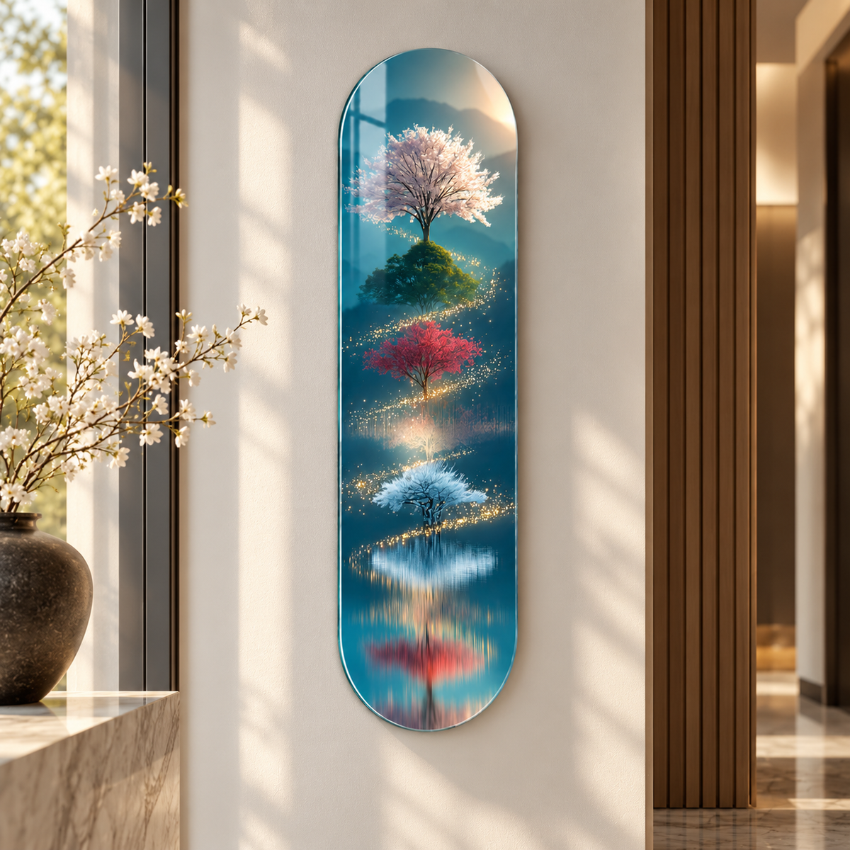 Mevsim ağaçları ve göl yansıması Skate Board cam tablo - farklı premium mekan