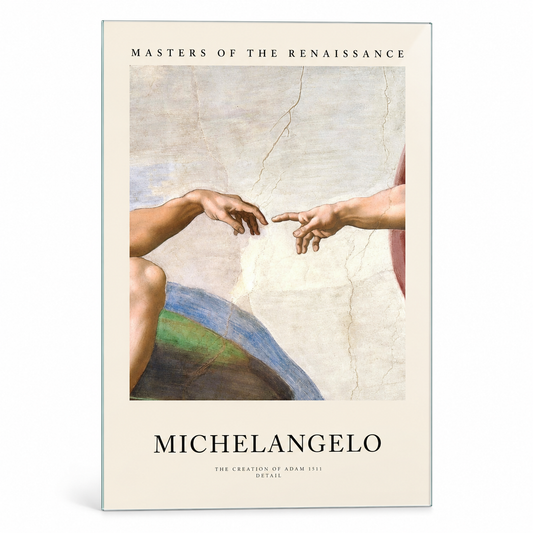 Michelangelo Âdem’in Yaratılışı Dikey Cam Tablo - Beyaz zemin vitrin