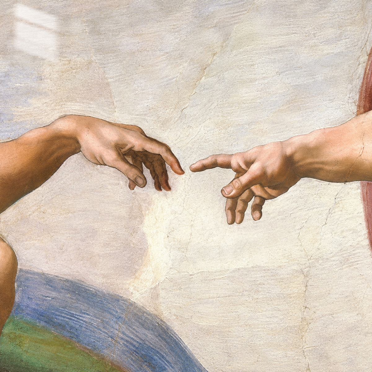Michelangelo Âdem’in Yaratılışı Dikey Cam Tablo - UV baskı detayı