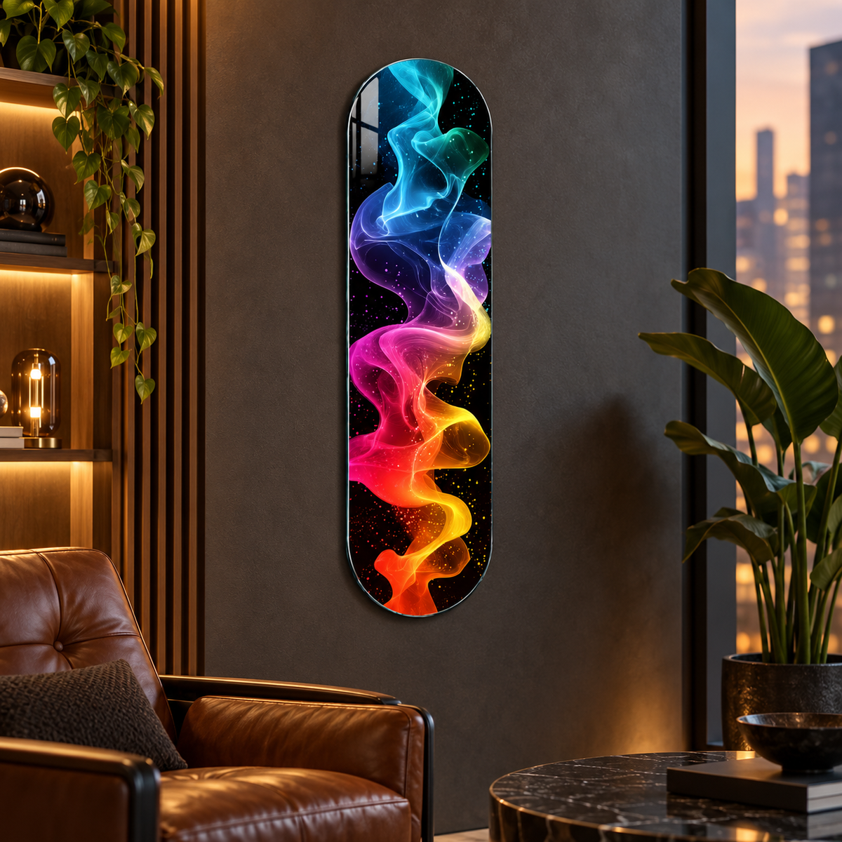 Neon spektrum duman desenli Skate Board cam tablo - alternatif premium mekan