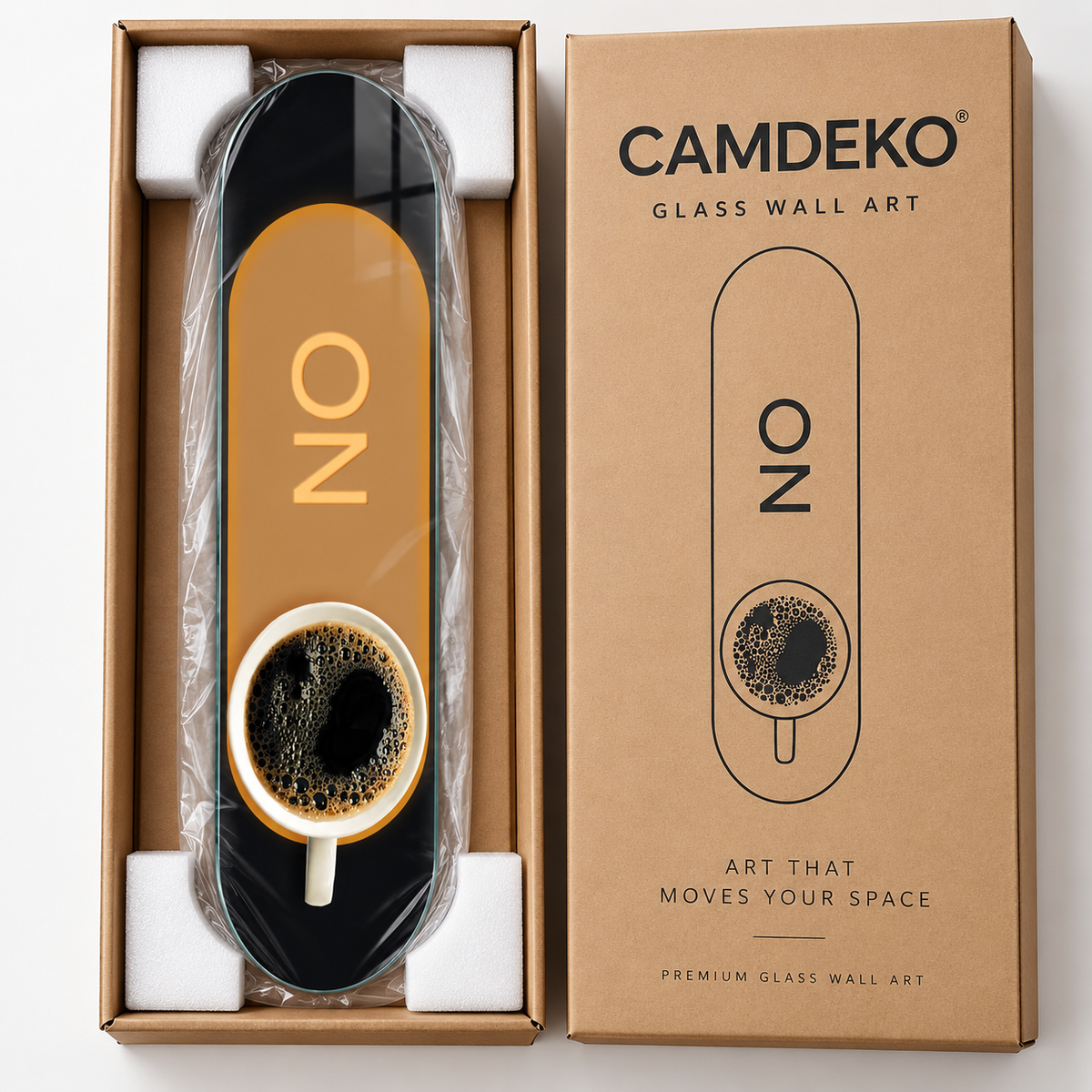CAMDEKO güvenli paketleme - ON kahve temalı Skate Board cam tablo