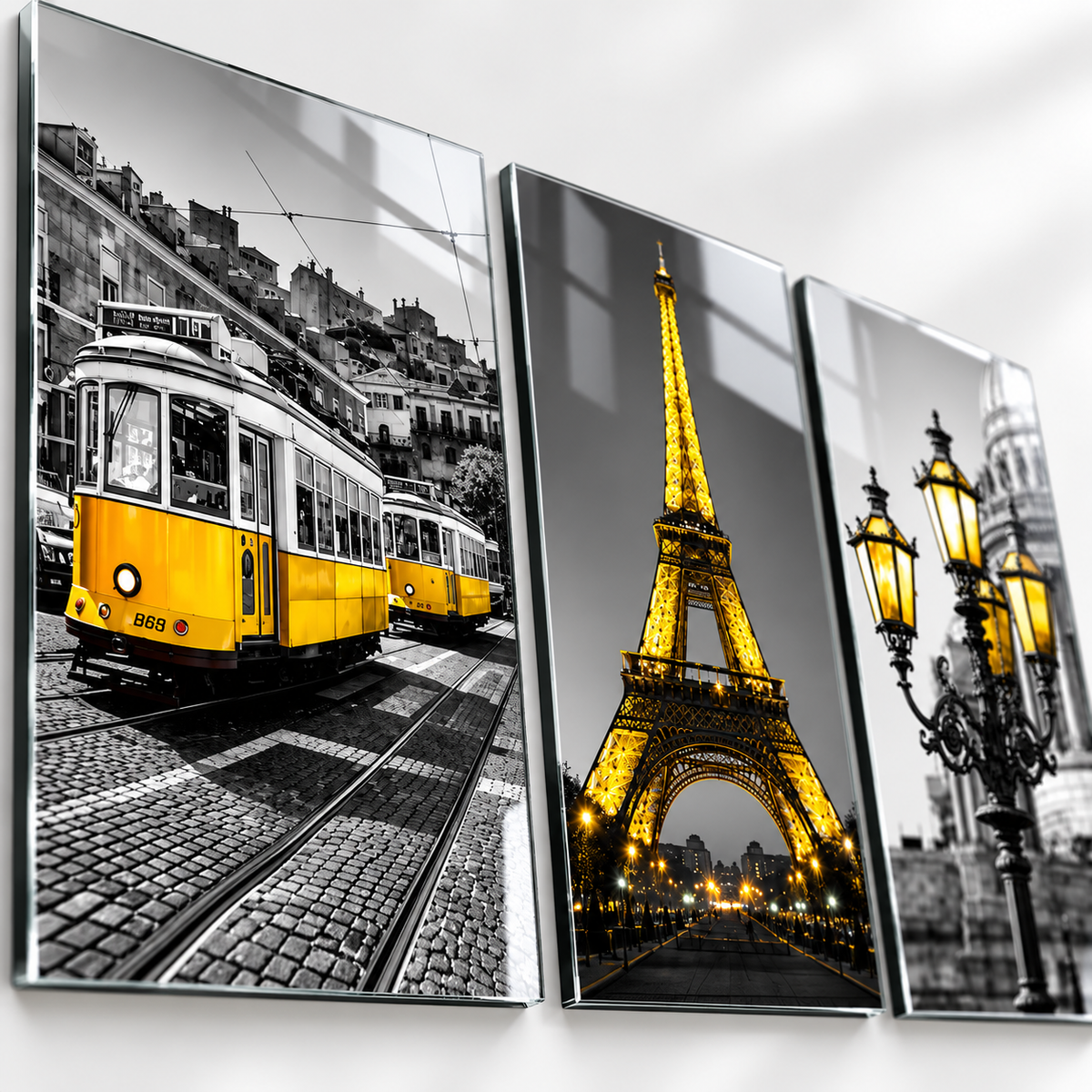 CAMDEKO UV baskı sarı detaylı Paris şehir cam tablo baskı detayı