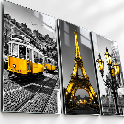 CAMDEKO UV baskı sarı detaylı Paris şehir cam tablo baskı detayı