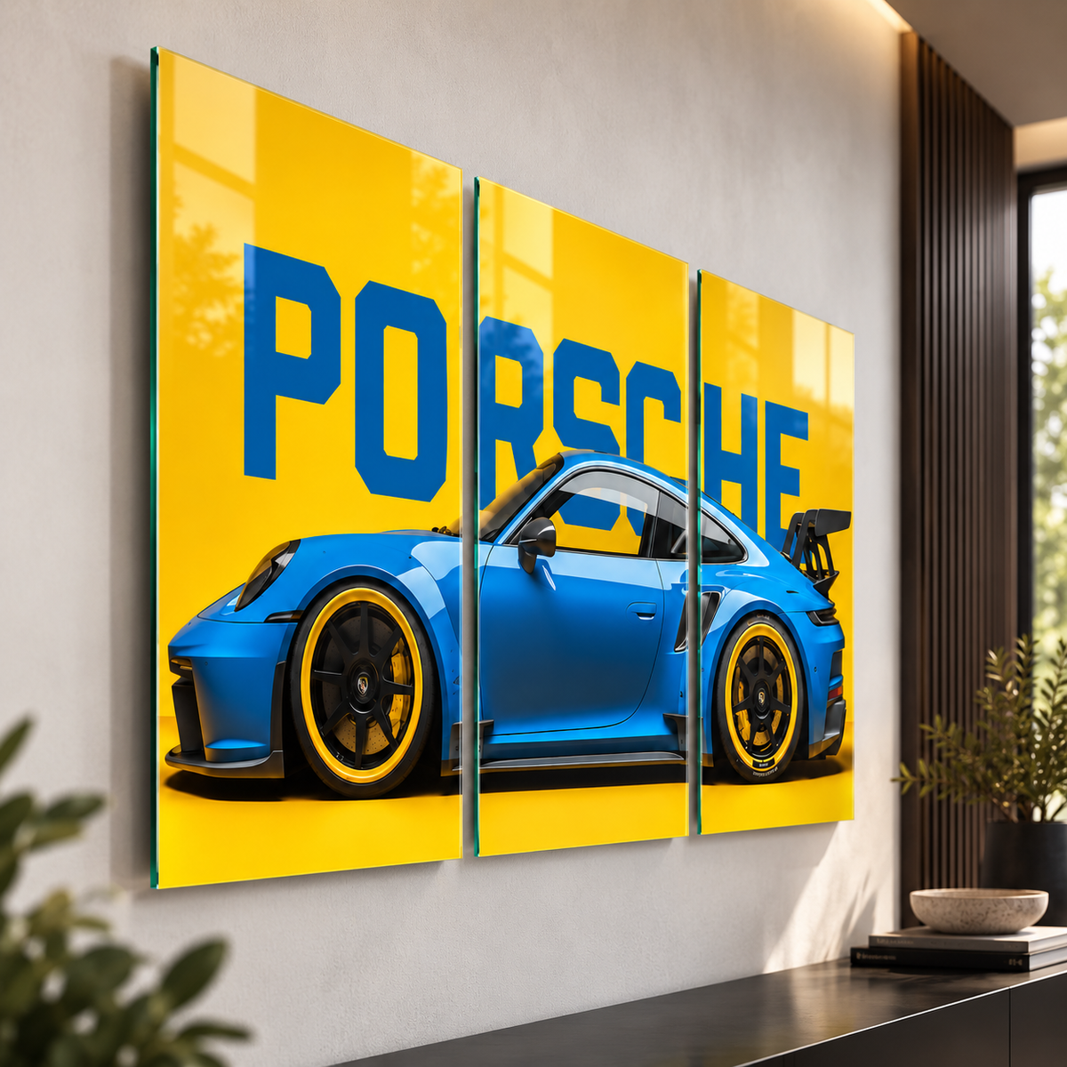 CAMDEKO Porsche 911 GT3 RS üçlü cam tablo yaklaşık 2 cm duvar mesafesi