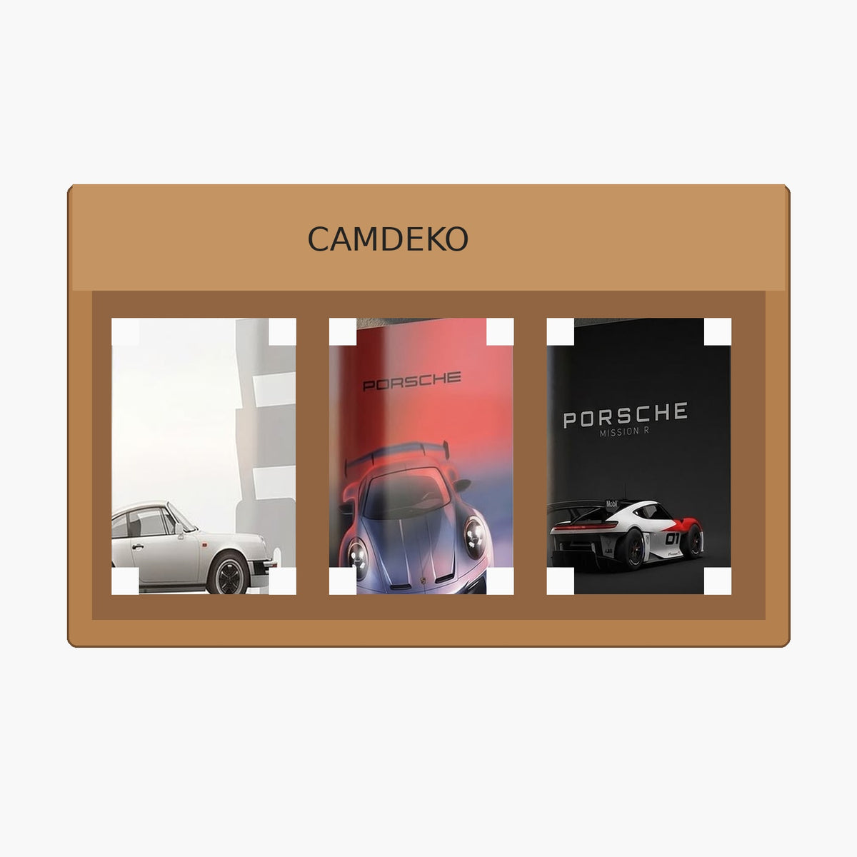 CAMDEKO Porsche üçlü cam tablo sade korumalı paketleme