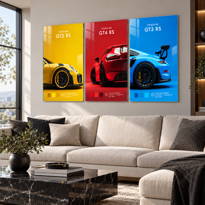 Porsche GT2 RS GT4 RS GT3 RS 3'lü cam tablo modern salon