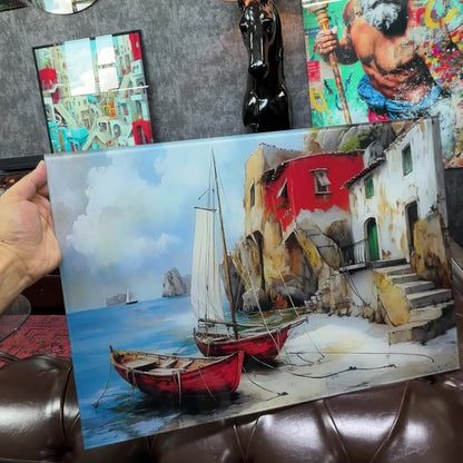 Deniz ve Sandal Manzarası Cam Tablo