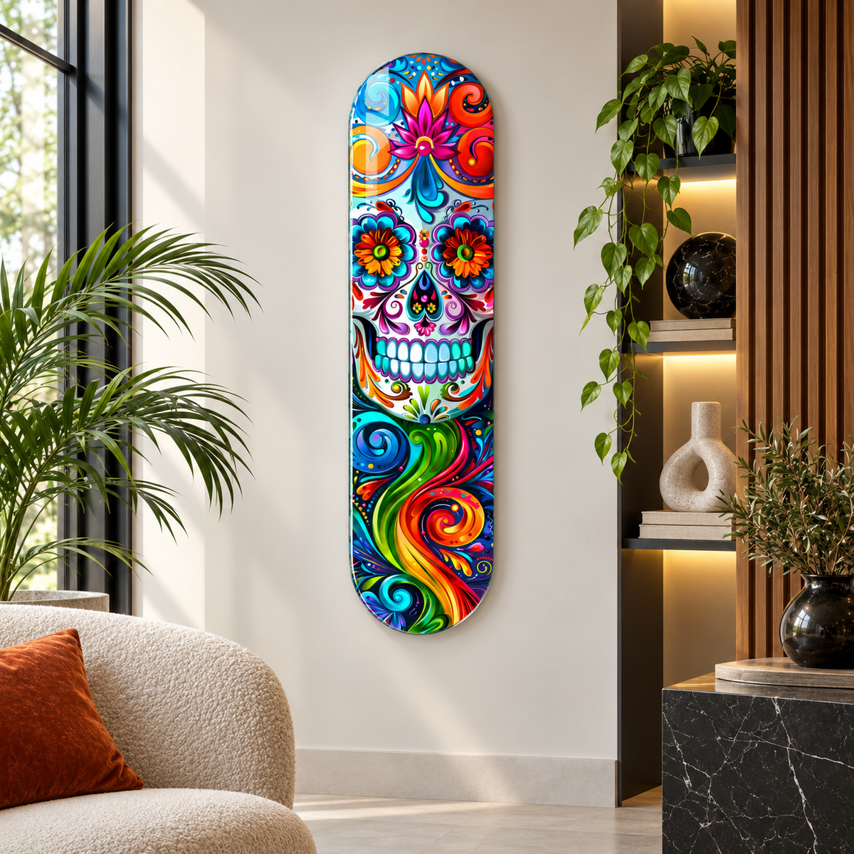 Renkli şeker kafatası Skate Board cam tablo - alternatif premium mekan