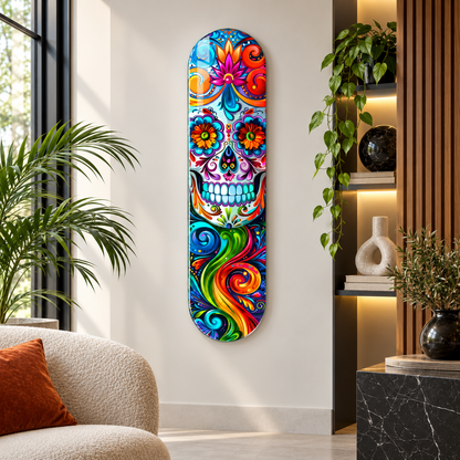 Renkli şeker kafatası Skate Board cam tablo - alternatif premium mekan
