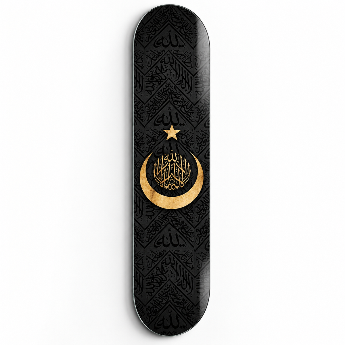 Siyah altın hilal yıldız İslami Skate Board cam tablo - beyaz zemin