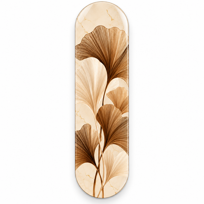 Krem ve Bronz Ginkgo Yapraklı Dikey Skate Board Cam Tablo – Beyaz vitrin