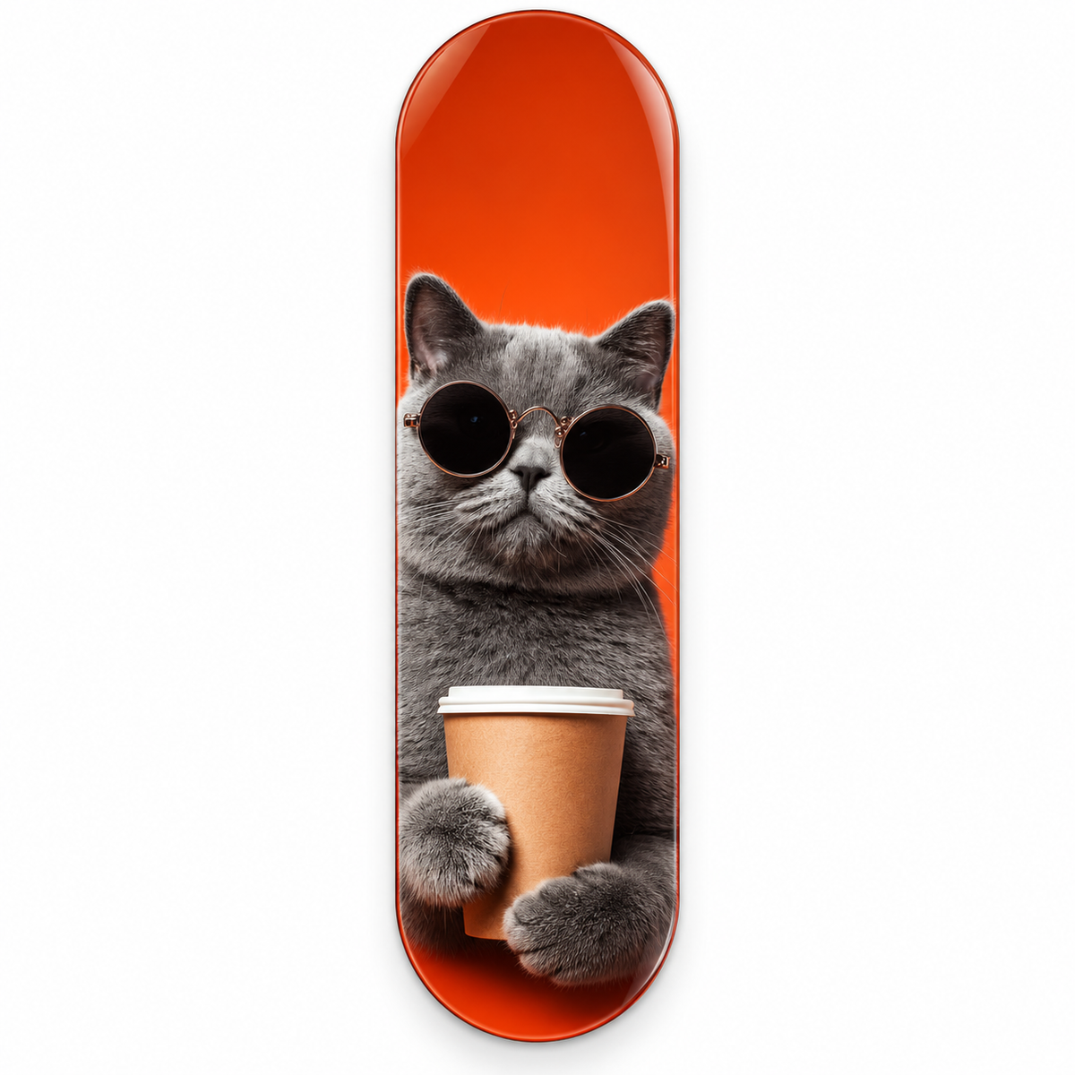 Gözlüklü Kahveci Kedi Dikey Skate Board Cam Tablo – Beyaz vitrin