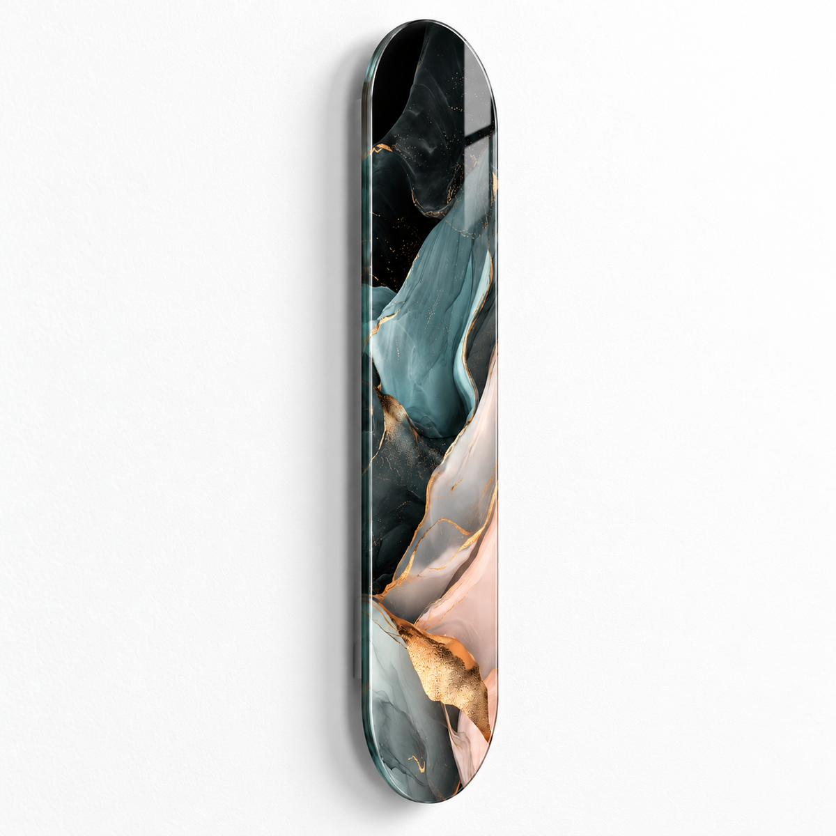 Petrol Mavisi, Pudra ve Gold Soyut Dikey Skate Board Cam Tablo – Yüzer montaj