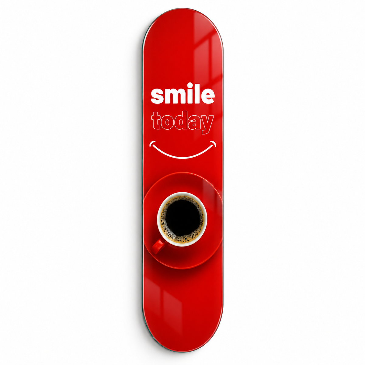 Smile Today kahve temalı Skate Board cam tablo - beyaz zemin