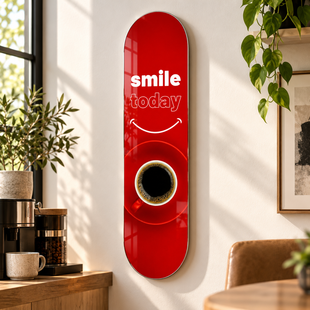 Smile Today kahve temalı Skate Board cam tablo - premium kahve köşesi