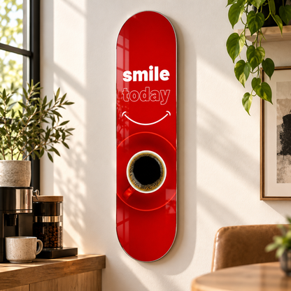 Smile Today kahve temalı Skate Board cam tablo - premium kahve köşesi