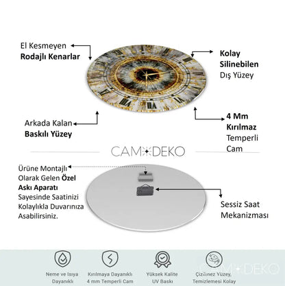 Soyut Gold Mozaik Desen Cam Saat Kırılmaz Cam Saat