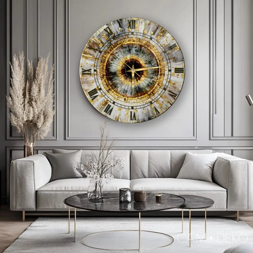 Soyut Gold Mozaik Desen Cam Saat Kırılmaz Cam Saat