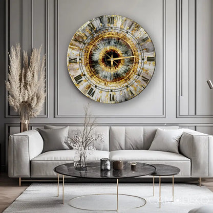 Soyut Gold Mozaik Desen Cam Saat Kırılmaz Cam Saat