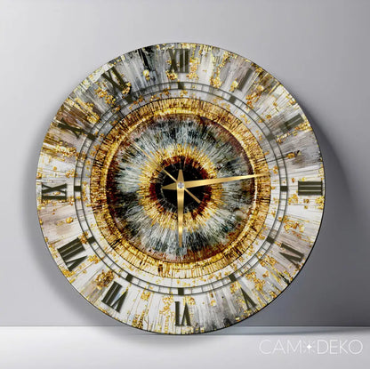 Soyut Gold Mozaik Desen Cam Saat Kırılmaz Cam Saat