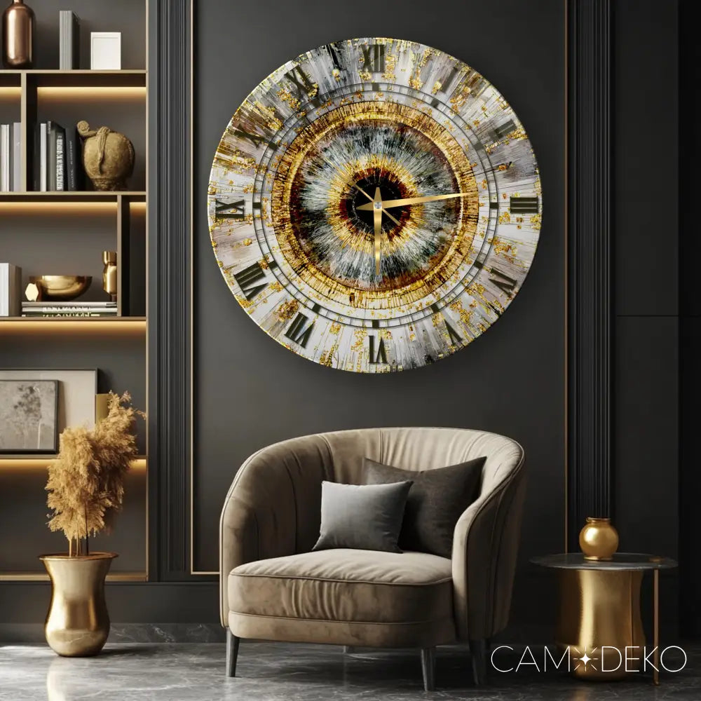 Soyut Gold Mozaik Desen Cam Saat Kırılmaz Cam Saat