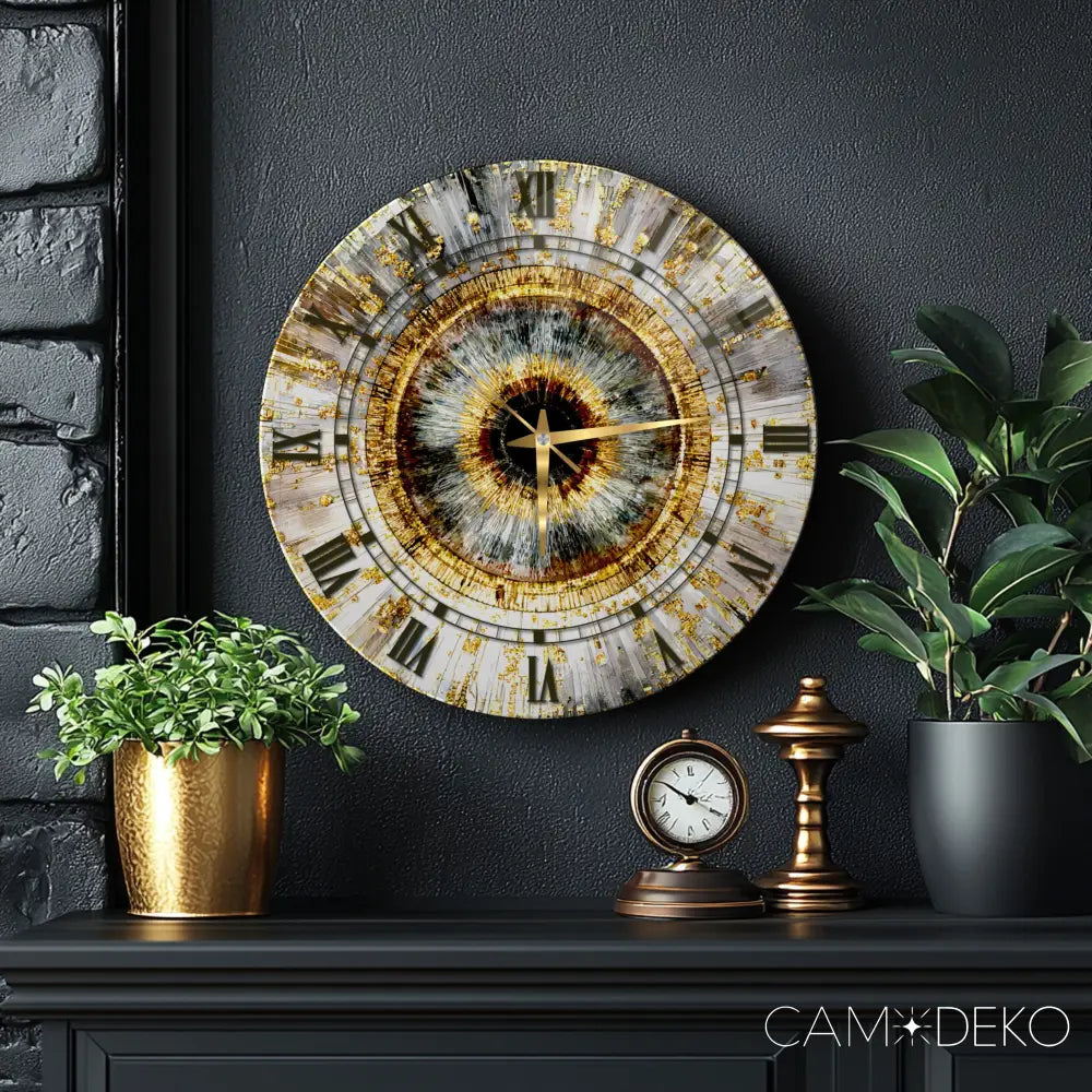 Soyut Gold Mozaik Desen Cam Saat Kırılmaz Cam Saat