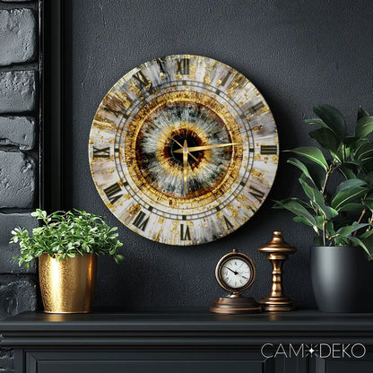 Soyut Gold Mozaik Desen Cam Saat Kırılmaz Cam Saat