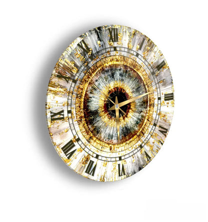 Soyut Gold Mozaik Desen Cam Saat Kırılmaz Cam Saat