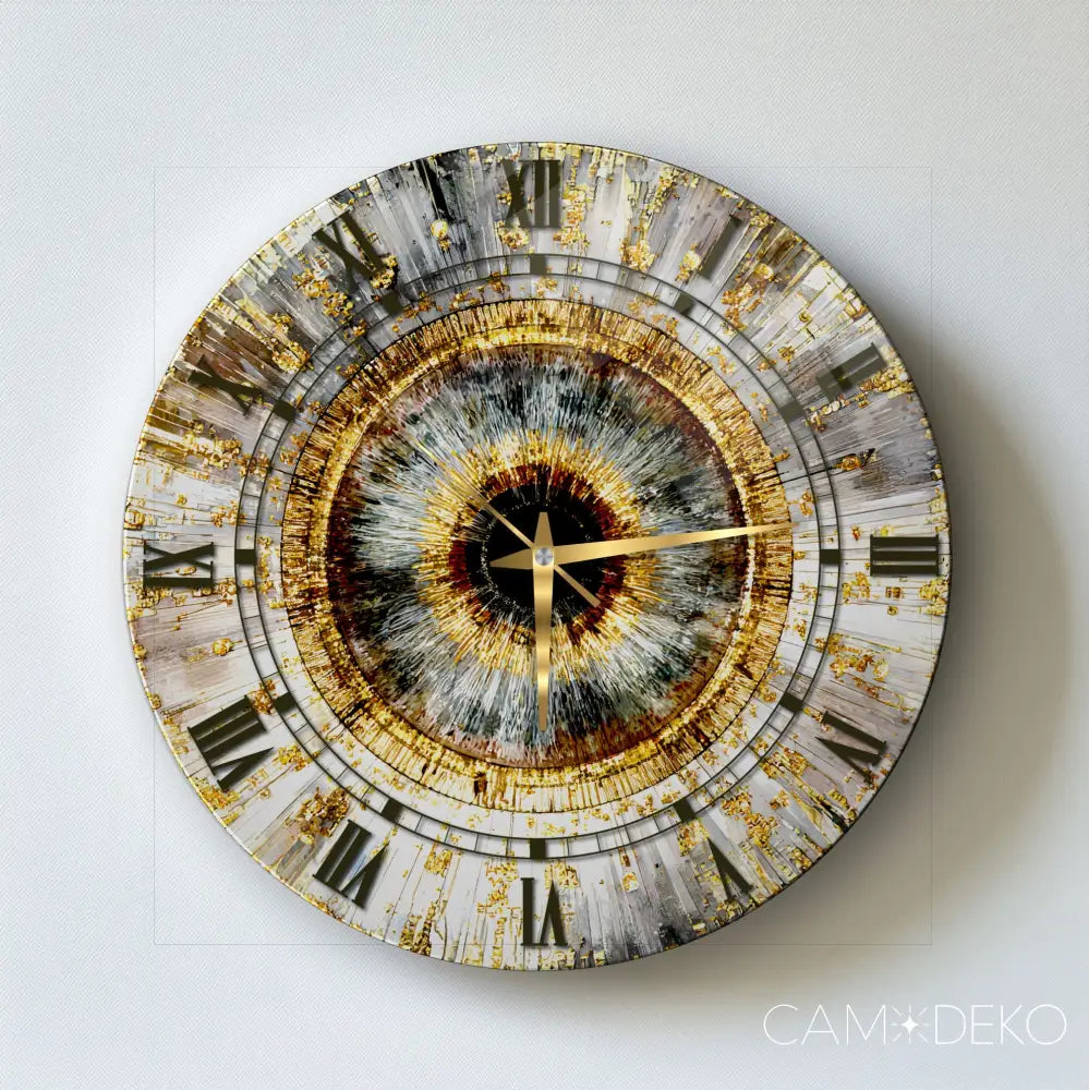 Soyut Gold Mozaik Desen Cam Saat Kırılmaz Cam Saat