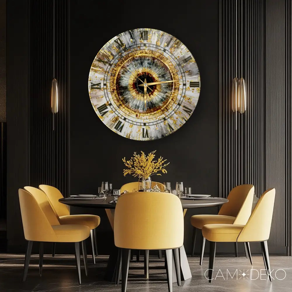 Soyut Gold Mozaik Desen Cam Saat Kırılmaz Cam Saat