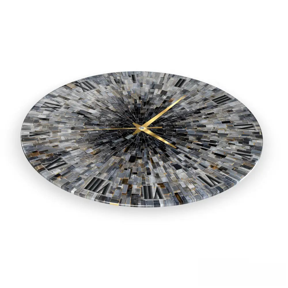 Soyut Gri Mozaik Desen Cam Saat Kırılmaz Cam Saat