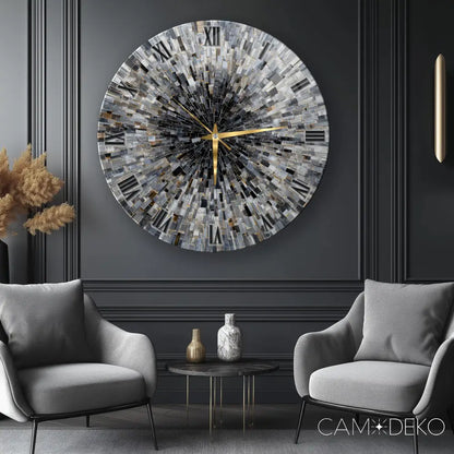 Soyut Gri Mozaik Desen Cam Saat Kırılmaz Cam Saat