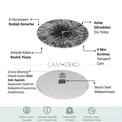 Soyut Gri Mozaik Desen Cam Saat Kırılmaz Cam Saat
