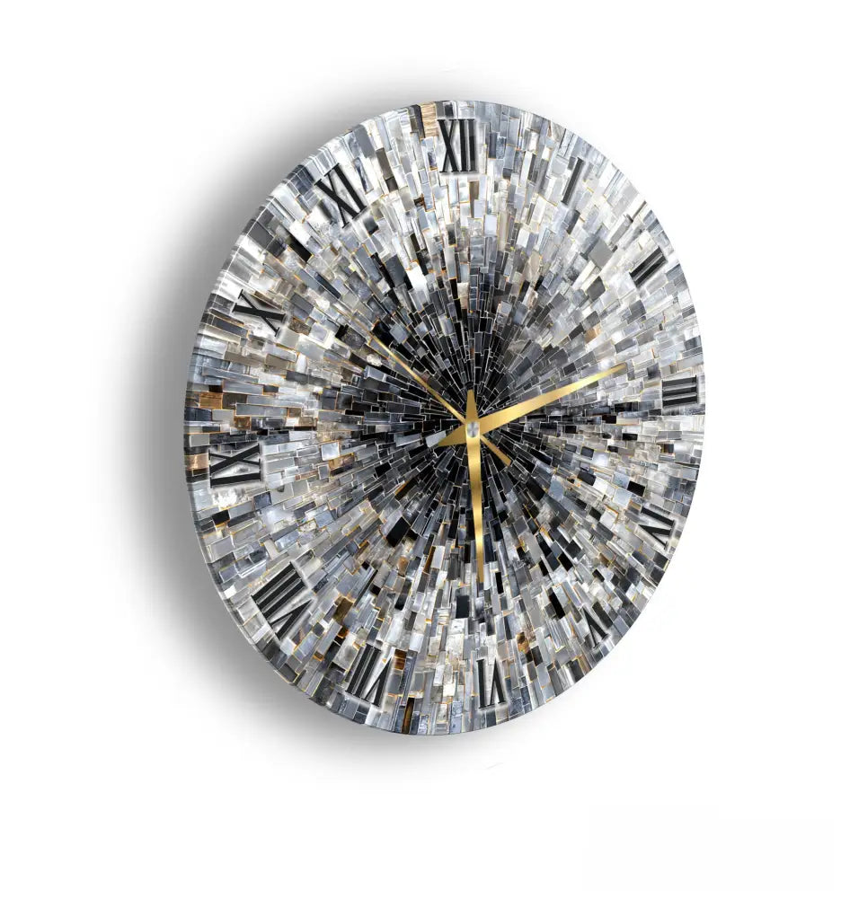 Soyut Gri Mozaik Desen Cam Saat Kırılmaz Cam Saat