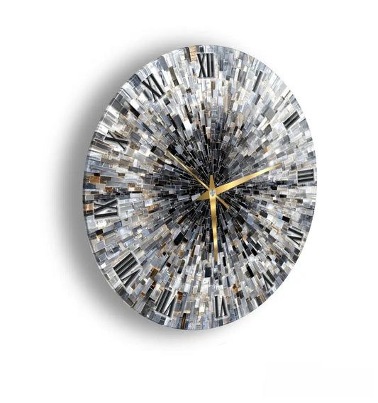Soyut Gri Mozaik Desen Cam Saat Kırılmaz Cam Saat