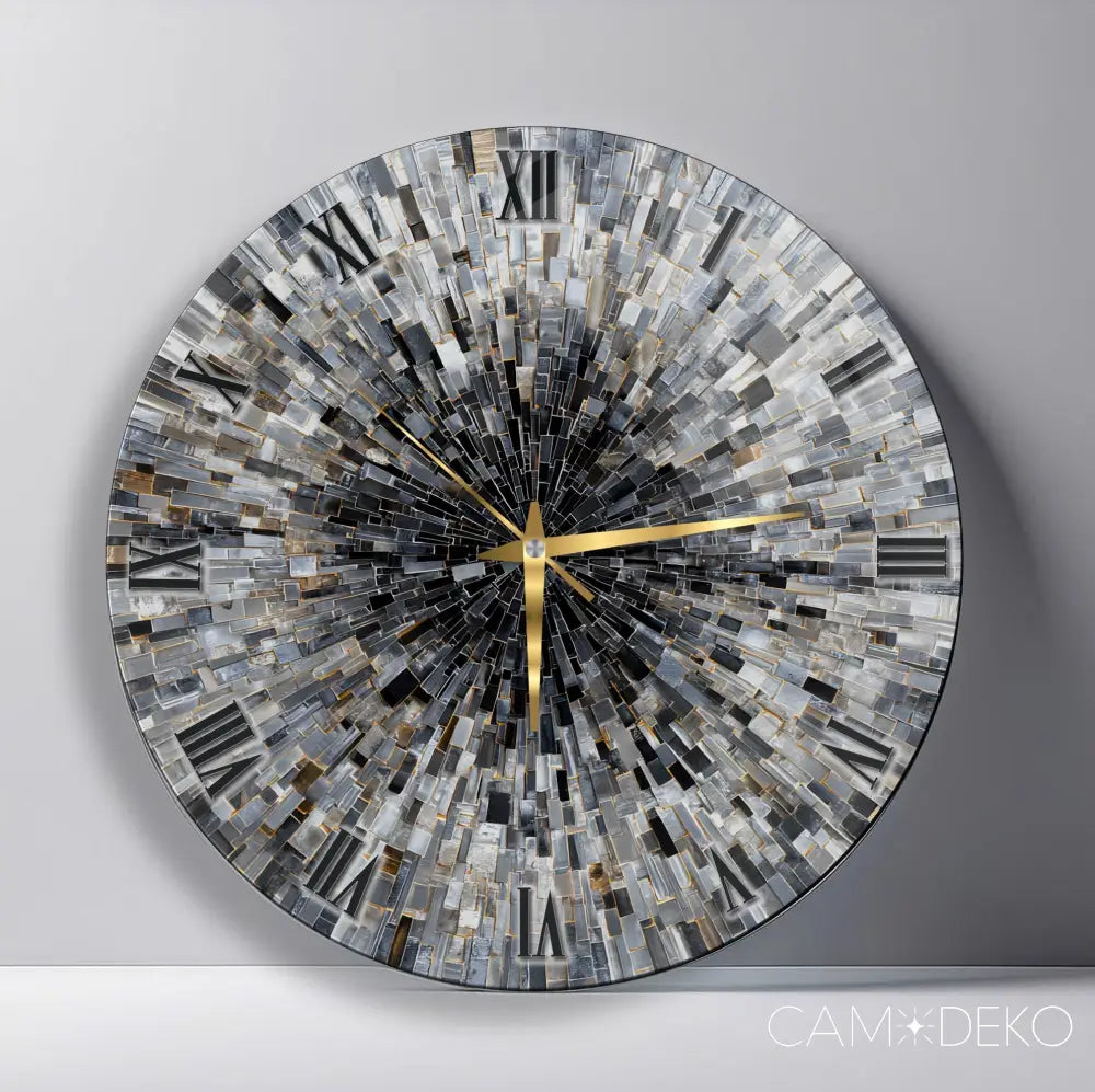 Soyut Gri Mozaik Desen Cam Saat Kırılmaz Cam Saat
