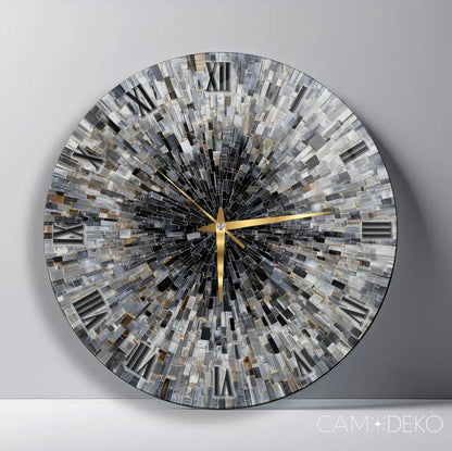 Soyut Gri Mozaik Desen Cam Saat Kırılmaz Cam Saat
