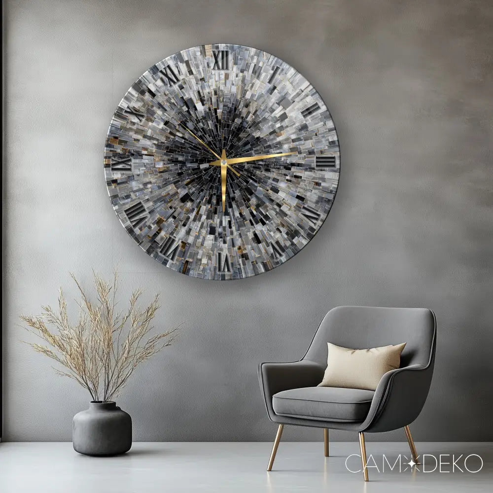 Soyut Gri Mozaik Desen Cam Saat Kırılmaz Cam Saat