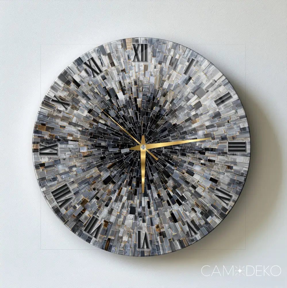 Soyut Gri Mozaik Desen Cam Saat Kırılmaz Cam Saat