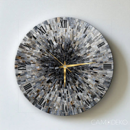 Soyut Gri Mozaik Desen Cam Saat Kırılmaz Cam Saat