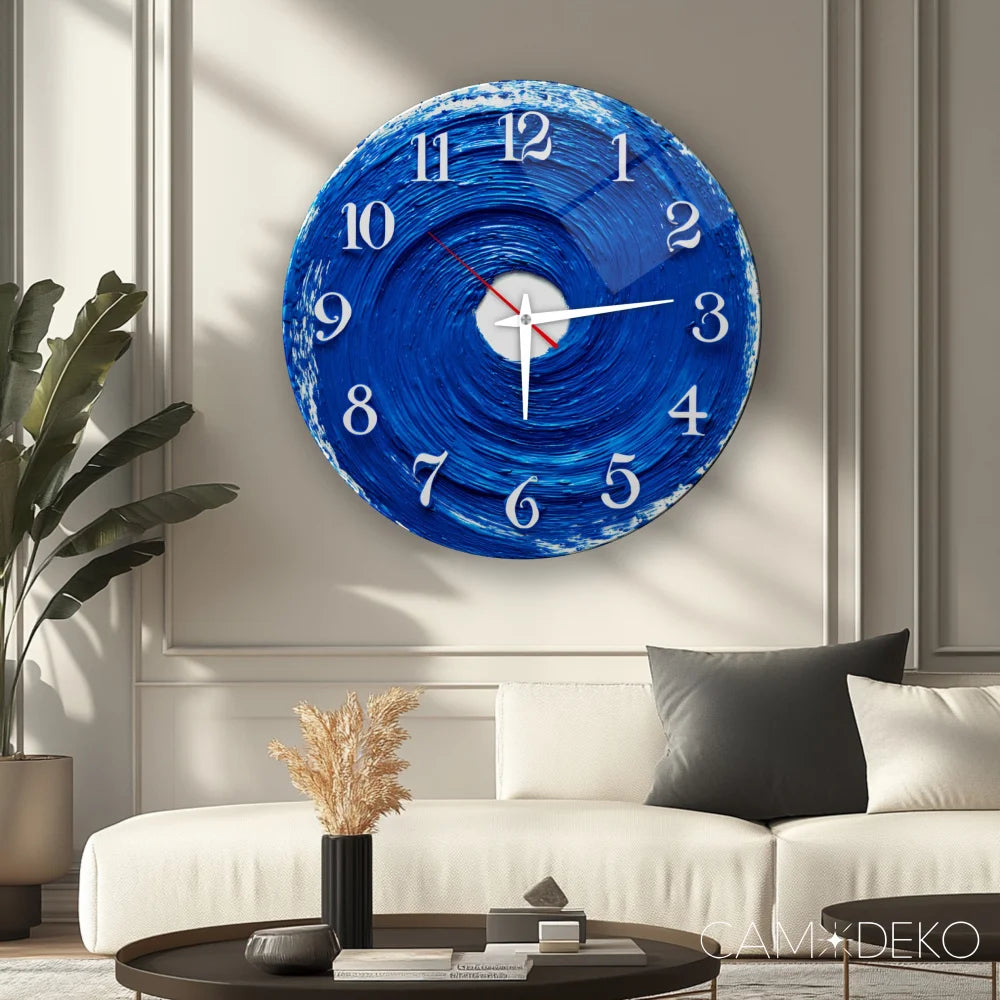 Soyut Mavi Cam Saat Kırılmaz Cam Saat